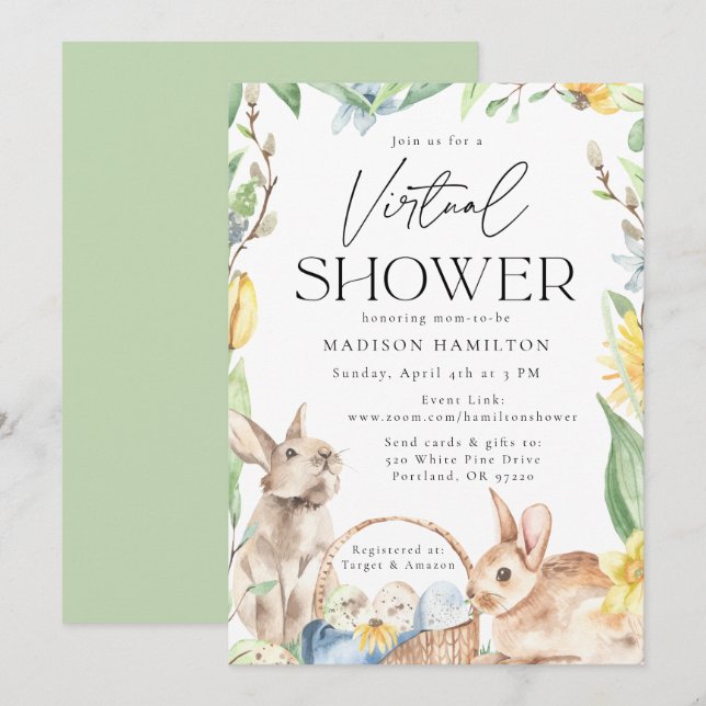 Invitación Baby Shower virtual de conjuntos de primavera de c (Anverso / Reverso)