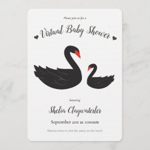 Invitación Baby Shower virtual de corazón de pájaro cisne neg