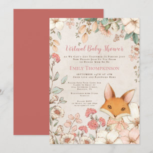 Invitación Baby Shower virtual de crema blanca de flores de F