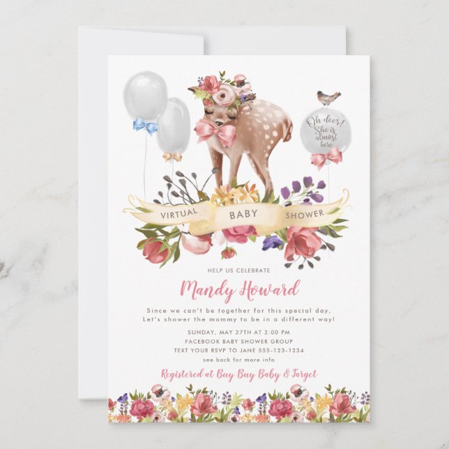 Invitación Baby Shower virtual de cuarentena de Oh Chica de c (Anverso)