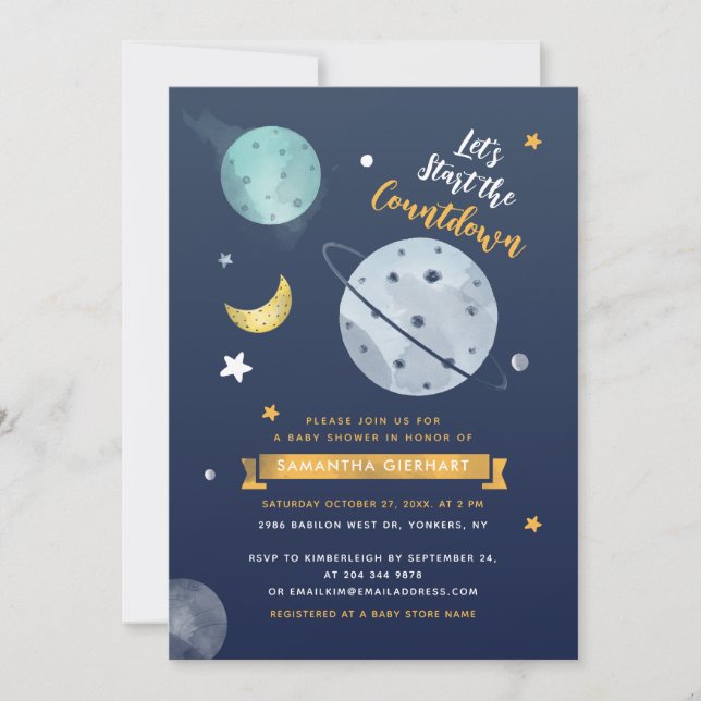 Invitación Baby Shower virtual de cuenta regresiva en el espa (Anverso)