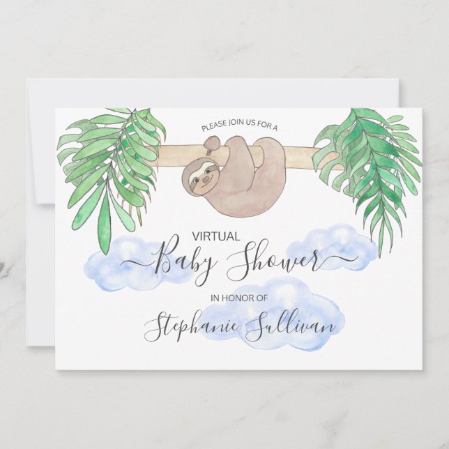 Invitación Baby Shower virtual de Cute Baby Boy Sloth (Anverso)