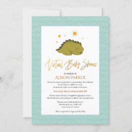 Invitación Baby Shower virtual de dinosaurio verde lindo