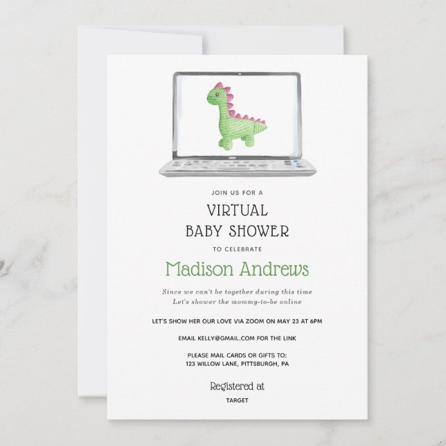Invitación Baby Shower virtual de dinosaurios (Anverso)