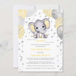 Invitación Baby Shower virtual de elefantes amarillos bonitos