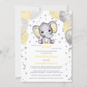 Invitación Baby Shower virtual de elefantes amarillos bonitos