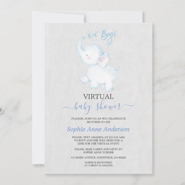Invitación Baby Shower virtual de Elefantes Modernos Por Corr (Anverso)
