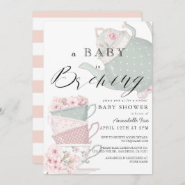 Invitación Baby Shower virtual de Fiesta de té rosado para be
