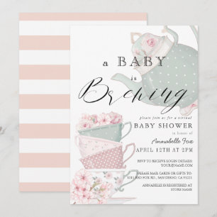 Invitación Baby Shower virtual de Fiesta de té rosado para be