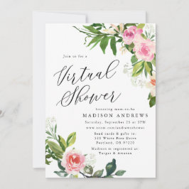 Invitación Baby Shower virtual de floral rosa suave