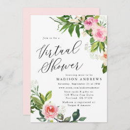 Invitación Baby Shower virtual de floral rosa suave