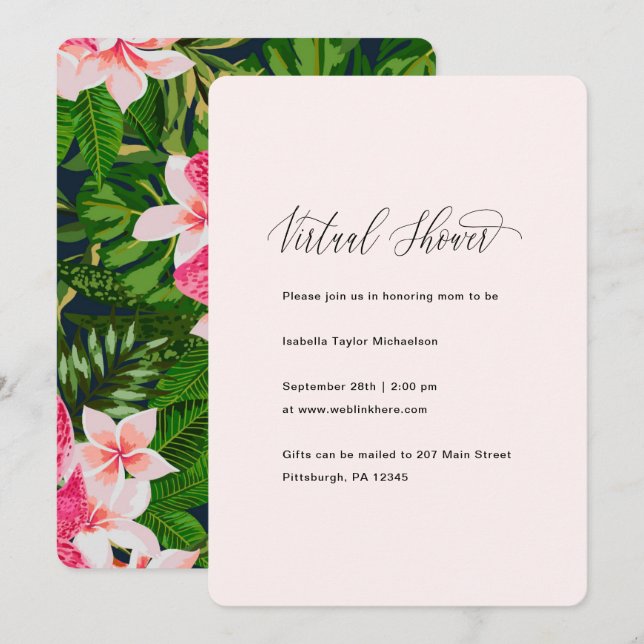Invitación Baby Shower virtual de Floral y Verdemia de moda (Anverso / Reverso)