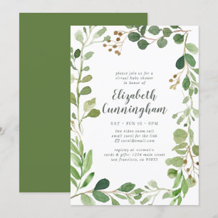Invitación Baby Shower virtual de follaje de vegetación de co