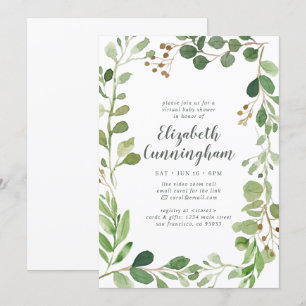 Invitación Baby Shower virtual de follaje de vegetación de co