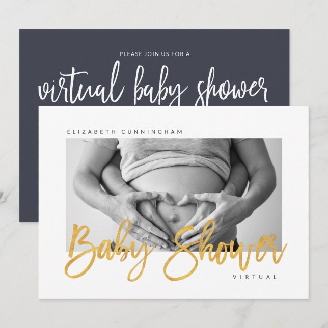 Invitación Baby Shower virtual de fotografía Personalizado mo (Anverso / Reverso)