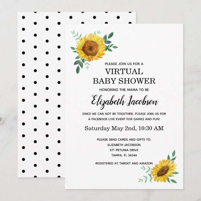 Invitación Baby Shower virtual de girasol (Anverso / Reverso)
