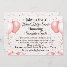 Invitación Baby Shower virtual de globos rosados