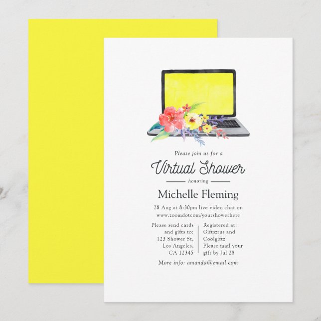 Invitación Baby Shower virtual de la floración de verano (Anverso / Reverso)