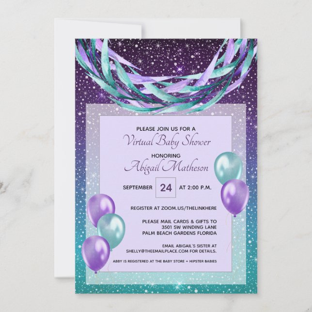 Invitación Baby Shower virtual de la noche pura estrellada po (Anverso)