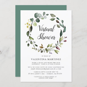 Invitación Baby Shower virtual de novia de Eucalyptus Wreath