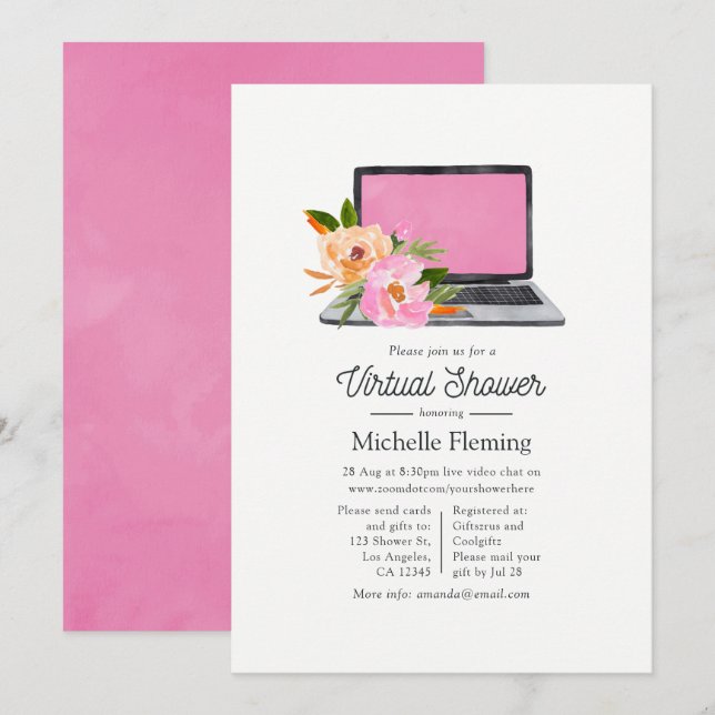 Invitación Baby Shower virtual de primavera de flores silvest (Anverso / Reverso)