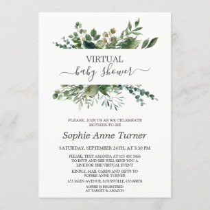 Invitación Baby Shower virtual de vegetación geométrica exube