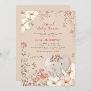 Invitación Baby Shower virtual de Vintage Cute Elephant Peach