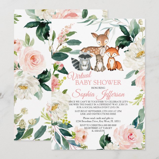 Invitación Baby Shower virtual de Woodland Animals (Anverso / Reverso)