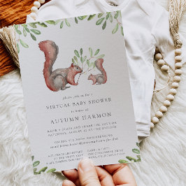 Invitación Baby Shower virtual de Woodland Friends Red Squirr