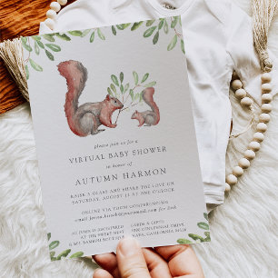 Invitación Baby Shower virtual de Woodland Friends Red Squirr