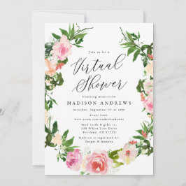 Invitación Baby Shower virtual de Wreath floral rosa suave