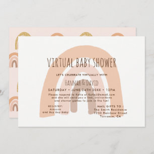Invitación Baby Shower virtual del arco iris del Boho Pastel