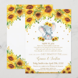 Invitación Baby Shower virtual del girasol elefante por corre