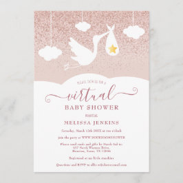 Invitación Baby Shower virtual del Purpurina de cigüeñas Rosa