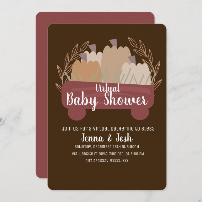 Invitación Baby Shower virtual del vagón de recolección de ca (Anverso / Reverso)