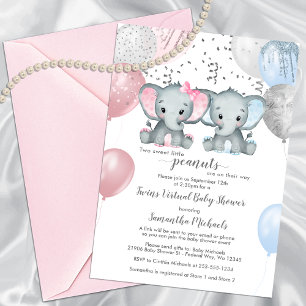 Invitación Baby Shower virtual en globo de elefantes cutos