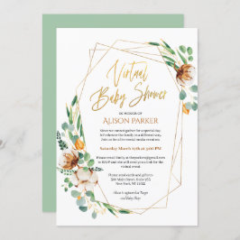 Invitación Baby Shower virtual Eucalyptus Greenery Gold