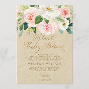 Invitación Baby Shower virtual Floral de color de agua rosa R