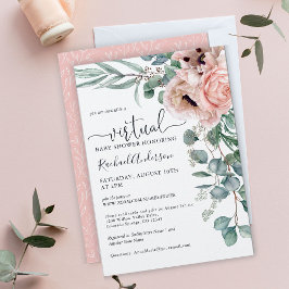 Invitación Baby Shower virtual floral rosa y beige