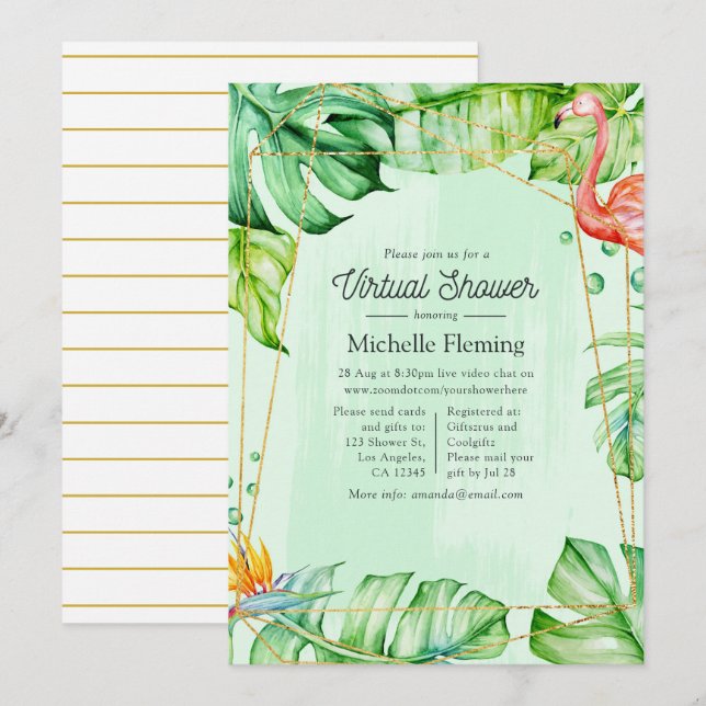 Invitación Baby Shower virtual geométrico de verano tropical (Anverso / Reverso)