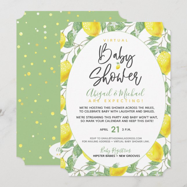 Invitación Baby Shower virtual neutral de género de Boho Lemo (Anverso / Reverso)