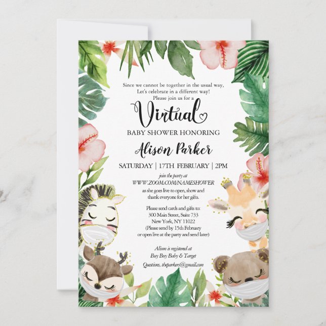 Invitación Baby Shower virtual para Chica | Safari Friends (Anverso)