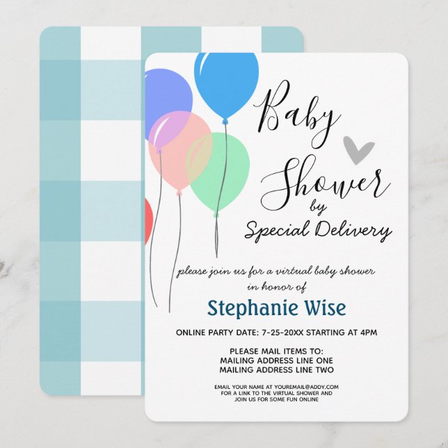 Invitación Baby Shower virtual por globos de correo (Anverso / Reverso)