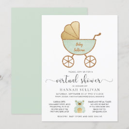Invitación Baby Shower virtual retro de oro de fábrica de tra