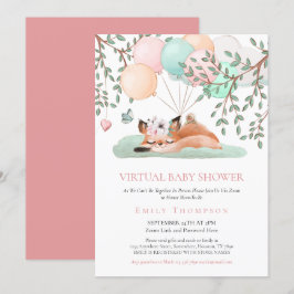 Invitación Baby Shower virtual rosa del globo de Fox sonrient