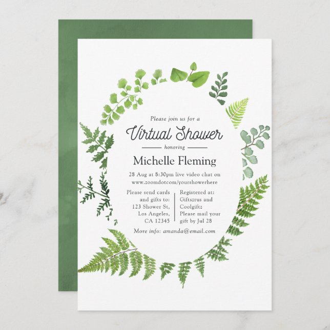 Invitación Baby Shower virtual sobre la vegetación forestal d (Anverso / Reverso)