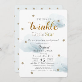 Invitación Baby Shower virtual Twinkle Little Star Cloud Blue