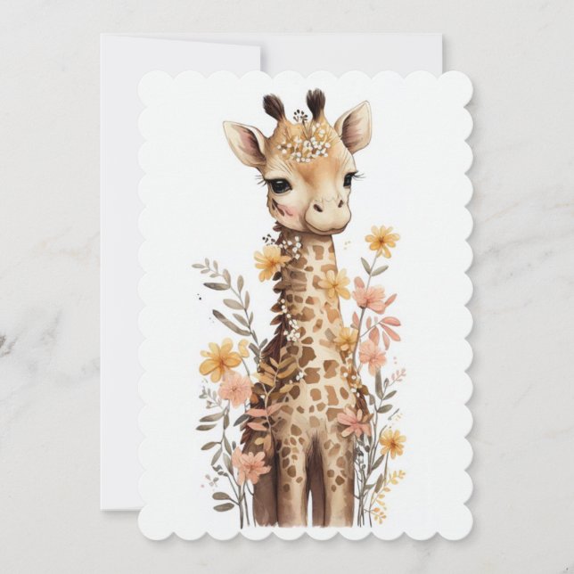 Invitación Baby Shower Watercolor Baby Giraffe (Anverso)