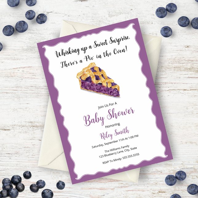 Invitación Baby Shower Watercolor Blueberry Pie (Charming design, mouthwatering allure, and personalization make a memorable celebration! )