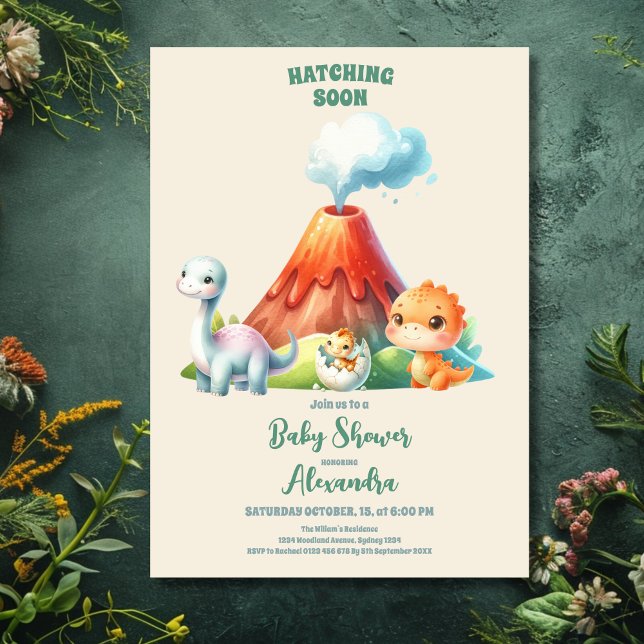 Invitación Baby Shower Watercolor Cute Dinosaur Greeneration (Subido por el creador)